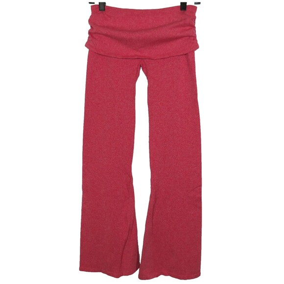 OQQ Heather Red Stretchy Shirred Fold Over Low Waist Flare Leggings Size Large - Picture 6 of 9